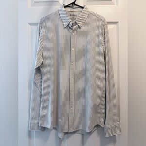 RHONE Men's Button-Up Shirt in White and Gray Stripe